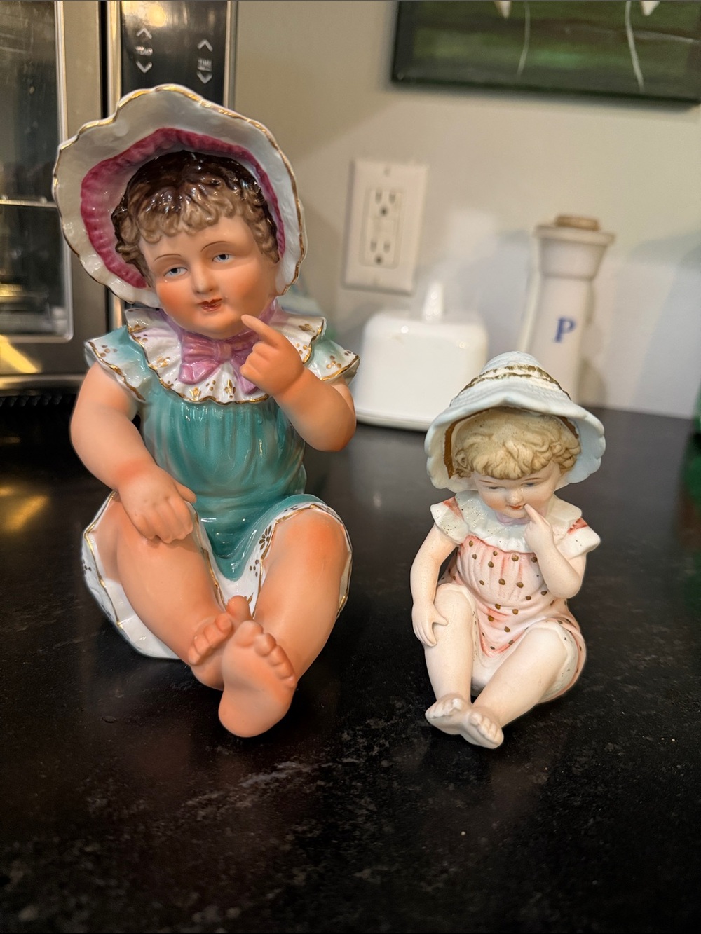 Porcelain Piano Baby Figurine Pair by Design Registered Andrea by Sadek